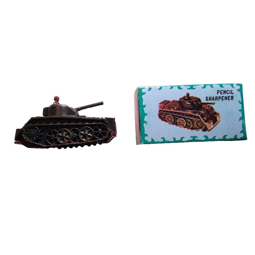 Die-Cast Military Tank Figural Pencil Sharpener In Original Box Hong Kong UNUSED